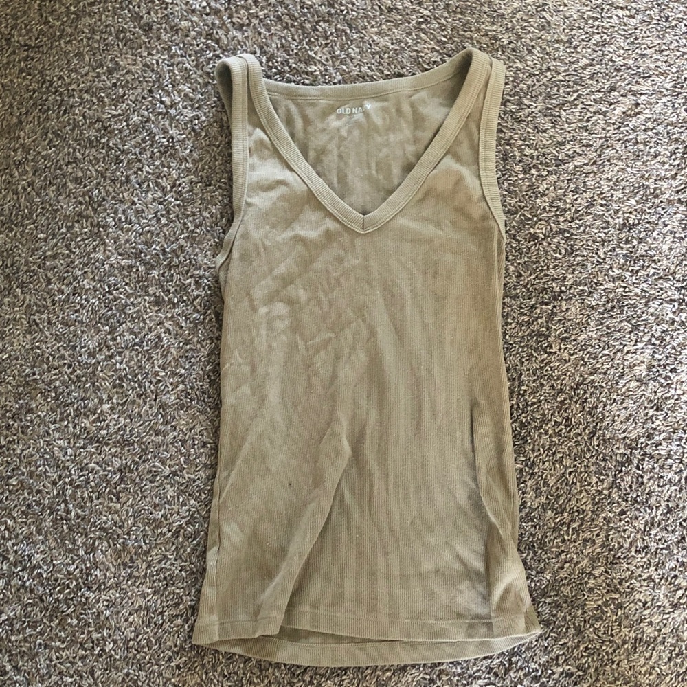 Old Navy Olive Green V-Neck Ribbed Tank Top